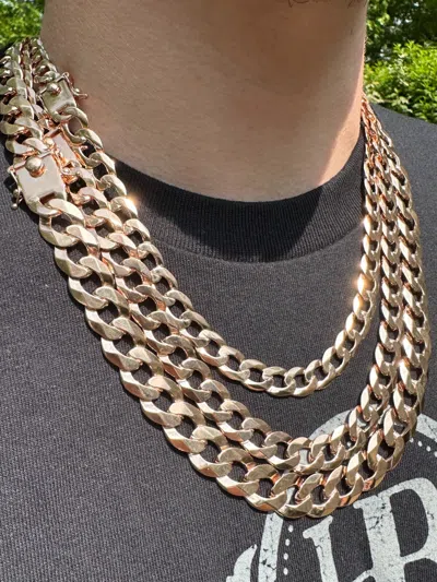 Pre-owned Silver Flat Curb Cuban Link Chain Necklace 14k Rose Gold Plated 925  Box Clasp