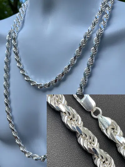 Pre-owned Silver Heavy 8mm Men's Rope Chain Real Solid 925 Sterling  Necklace 18"-30" Italy