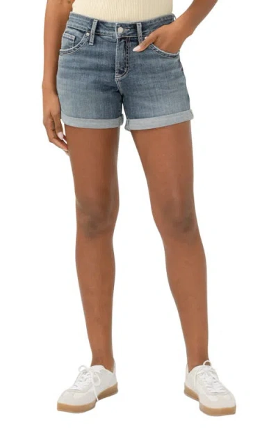 Silver Jeans Co. Americana Mid Rise Denim Boyfriend Shorts In Blue