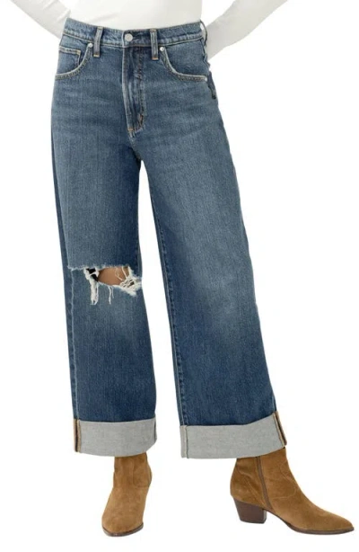 Silver Jeans Co. Be Easy Ripped High Waist Crop Wide Leg Jeans In Blue