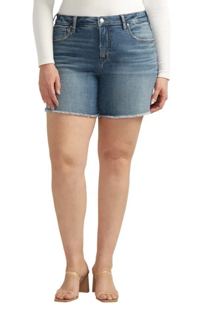 Silver Jeans Co. Beau Frayed High Waist Denim Boyfriend Shorts In Indigo