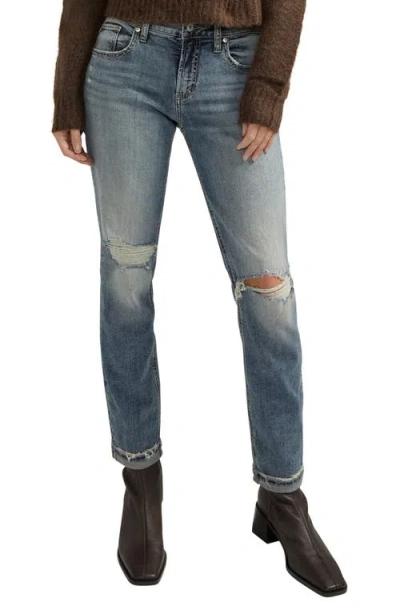 Silver Jeans Co. Boyfriend Ripped Cuff Slim Leg Jeans In Indigo