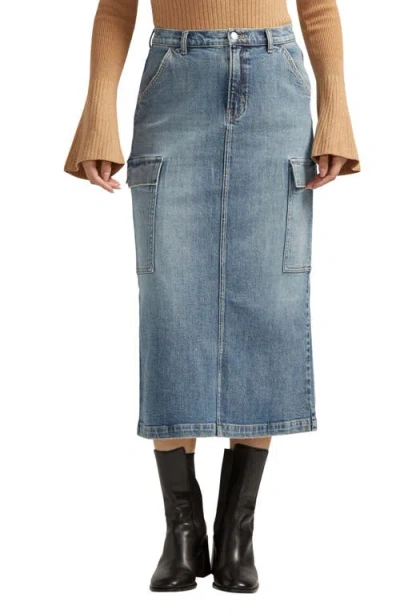 Silver Jeans Co. Cargo Denim Midi Skirt In Indigo
