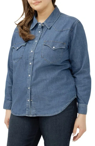 Silver Jeans Co. Cotton Blend Denim Snap-up Western Shirt In Blue