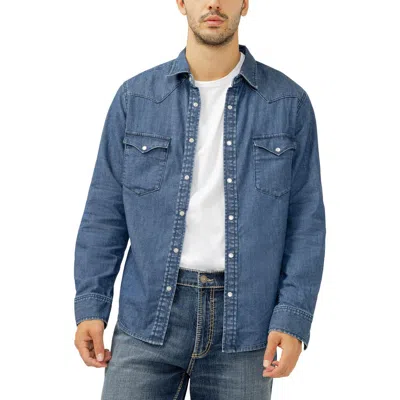 Silver Jeans Co. Cotton Blend Denim Snap-up Western Shirt In Blue