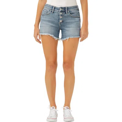 Silver Jeans Co. Curvy Frayed Exposed Button Denim Boyfriend Shorts In Indigo