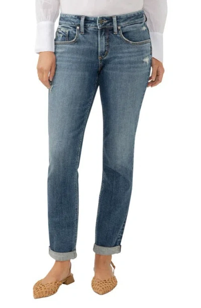 Silver Jeans Co. Curvy Mid Rise Boyfriend Jeans In Indigo