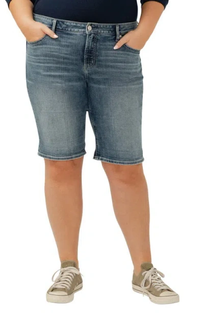 Silver Jeans Co. Elyse Curvy Mid Rise Denim Bermuda Shorts In Indigo