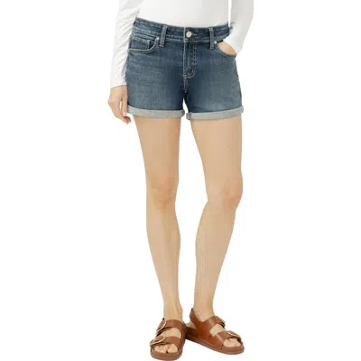 Silver Jeans Co. Elyse Curvy Mid Rise Denim Shorts In Blue