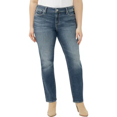 Silver Jeans Co. Plus Size Elyse Mid Rise Comfort Fit Straight Jeans In Blue