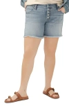 Silver Jeans Co. Exposed Button Fray Hem Boyfriend Shorts In Indigo