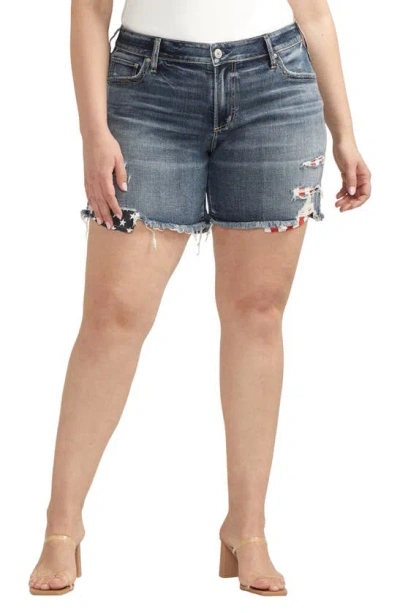 Silver Jeans Co. Flag Pocket Frayed Mid Rise Denim Boyfriend Shorts In Indigo