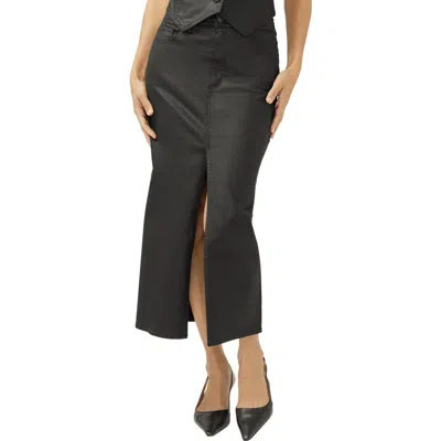 Silver Jeans Co. Front Slit Denim Midi Skirt In Black
