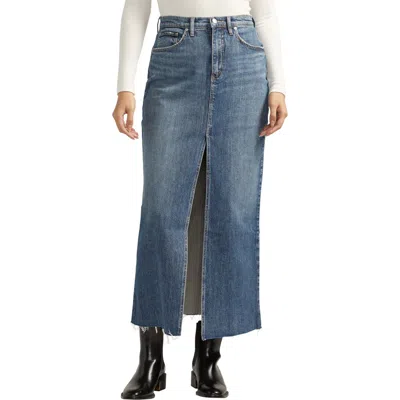 Silver Jeans Co. Front Slit Denim Midi Skirt In Indigo