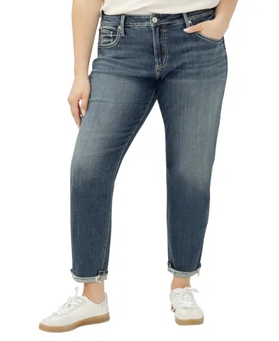 Silver Jeans Co. Plus Size Boyfriend Mid Rise Slim Leg Jeans In Blue