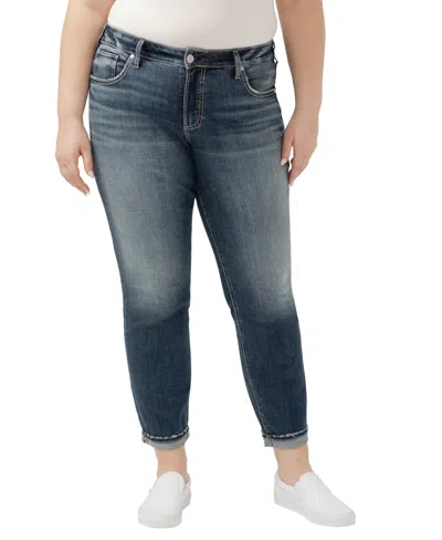SILVER JEANS CO. PLUS SIZE BOYFRIEND MID RISE SLIM LEG LUXE STRETCH JEANS