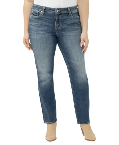 Silver Jeans Co. Plus Size Elyse Mid Rise Comfort Fit Straight Jeans In Blue