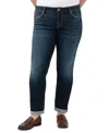 Shop Silver Jeans Co. Plus Size Mid Rise Slim Leg Cuffed Boyfriend Jeans In Indigo