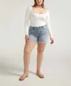 Silver Jeans Co. Suki Curvy Flag Pocket Frayed Denim Shorts In Indigo