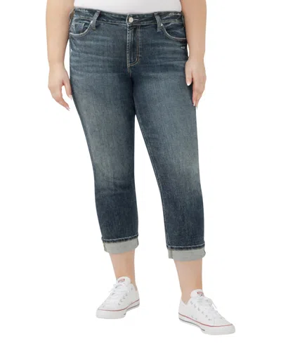 SILVER JEANS CO. PLUS SIZE SUKI MID RISE CURVY FIT STRAIGHT CROP JEANS