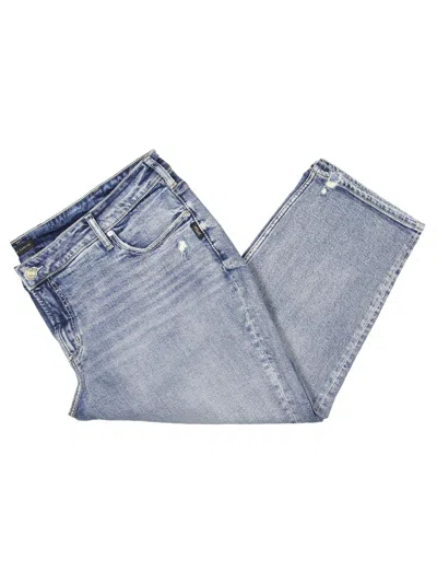 Silver Jeans Co. Plus Womens Mid-rise Distressed Capri Jeans In Blue