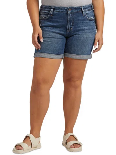 Silver Jeans Co. Plus Womens Midi Mid-rise Denim Shorts In Multi