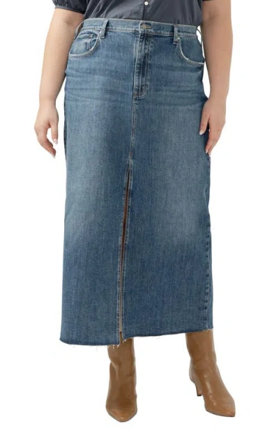 Silver Jeans Co. Raw Hem Denim Maxi Skirt In Indigo