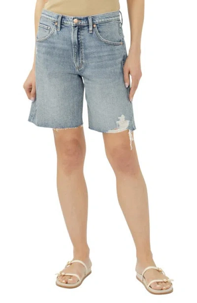 Silver Jeans Co. Relaxed Raw Hew Denim Bermuda Shorts In Blue