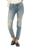 Silver Jeans Co. Ripped Girlfriend Jeans In Blue