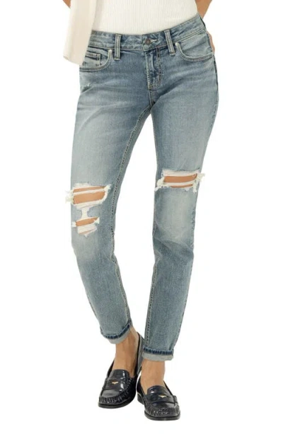 Silver Jeans Co. Ripped Girlfriend Jeans In Blue