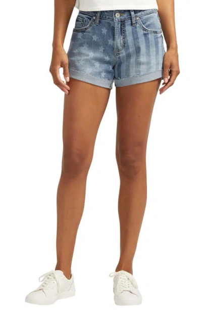 Silver Jeans Co. Shadow Stars & Stripes Mid Rise Denim Boyfriend Shorts In Indigo