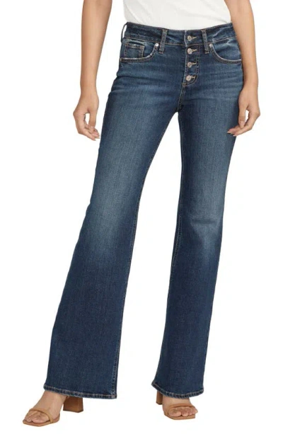Silver Jeans Co. Suki Curvy Exposed Button Mid Rise Flare Jeans In Indigo
