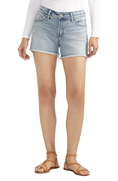 Silver Jeans Co. Suki Curvy Flag Pocket Frayed Denim Shorts In Indigo
