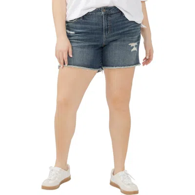 Silver Jeans Co. Suki Curvy Frayed Mid Rise Denim Shorts In Indigo