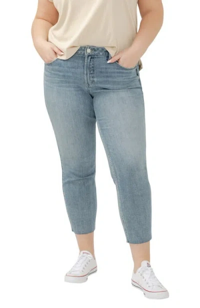 Silver Jeans Co. Suki Curvy Raw Hem Mid Rise Crop Straight Leg Jeans In Indigo