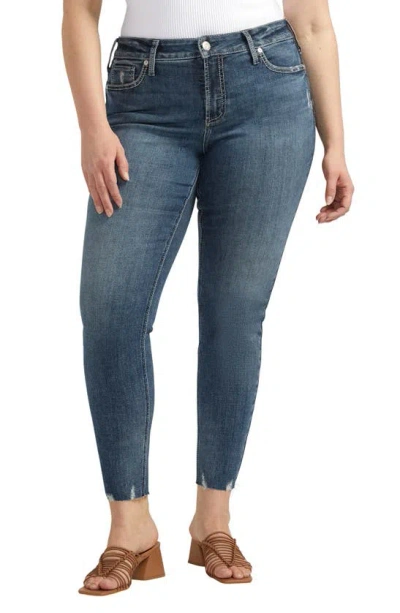 Silver Jeans Co. Suki Curvy Raw Hem Mid Rise Skinny Jeans In Indigo