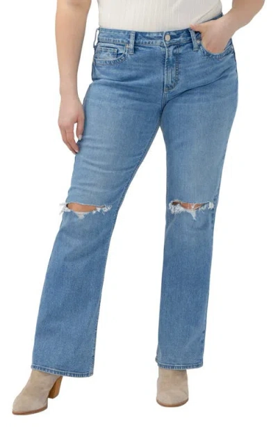 Silver Jeans Co. Suki Curvy Ripped Mid Rise Bootcut Jeans In Blue