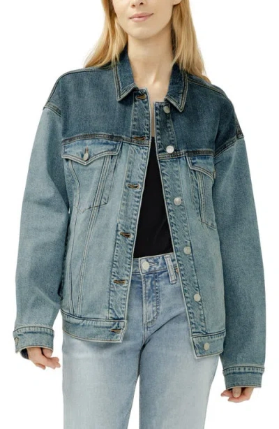 Silver Jeans Co. Western Two-tone Denim Jacket In Blue