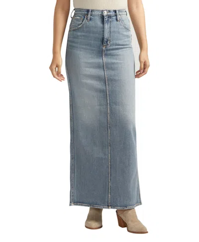 SILVER JEANS CO. WOMEN'S BACK-SLIT MAXI JEAN SKIRT