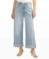 SILVER JEANS CO. WOMEN'S BAGGY MID RISE WIDE LEG CROPPED JEANS