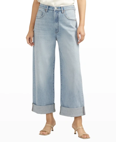 Silver Jeans Co. Women's Baggy Mid Rise Wide Leg Cropped Jeans In Indigo