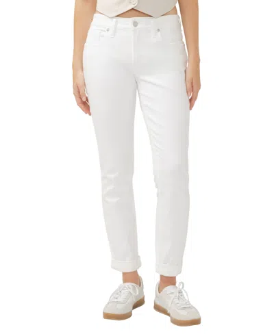 Silver Jeans Co. Women's Boyfriend Mid Rise Slim Leg Luxe Stretch Jeans In White