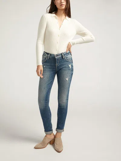 Silver Jeans Co. Women's Girlfriend Mid Rise Skinny Leg Jeans In Blue