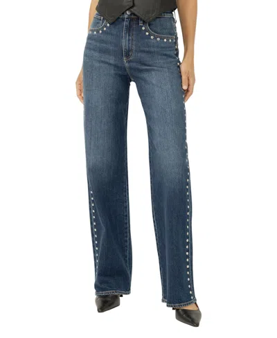 Silver Jeans Co. Women's Highly Desirable High Rise Studded Trouser Leg Jeans In Blue