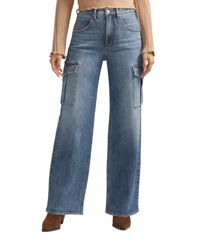 Silver Jeans Co. Women's Mid Rise Wide Leg Cargo Jeans In Indigo