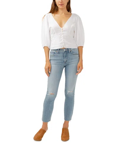 Silver Jeans Co. Women's Most Wanted Distressed Frayed-cuff Straight-leg Ankle Jeans In Indigo