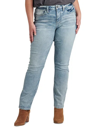 Silver Jeans Plus Womens Solid Denim Straight Leg Jeans