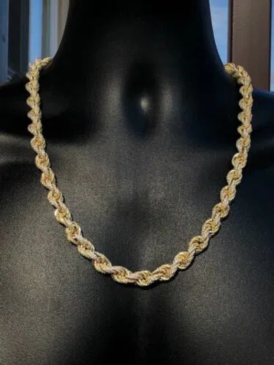 Pre-owned Silver Men's 14k Gold Plated Solid 925 Sterling  Men's Rope Chain 9mm Iced Cz In Yellow Gold