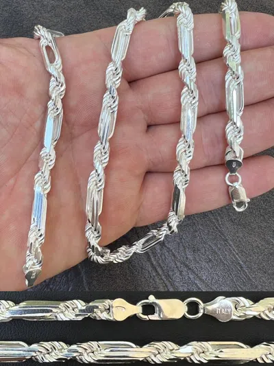 Pre-owned Silver Men's Figarope Chain Real Solid 925 Sterling  Necklace Bracelet 6mm Milano