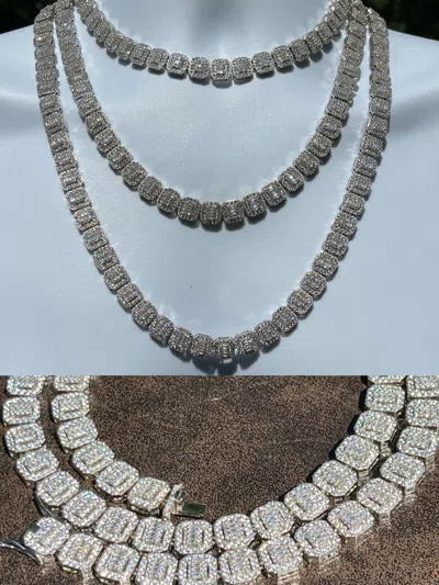 Pre-owned Silver Men's Ladies Square 10mm Baguette Chain Real 925  Iced Flooded Out Cz